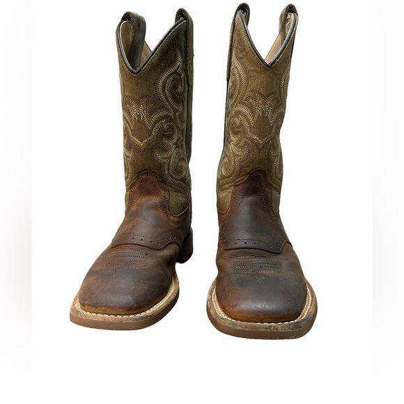Old West Boys Brown Cowboy Boots 13.5 - Picture 2 of 12